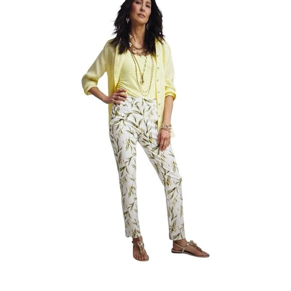 Chico's Brigitte Slub Slim Ankle Pants. Alabaster - Picture 1 of 9